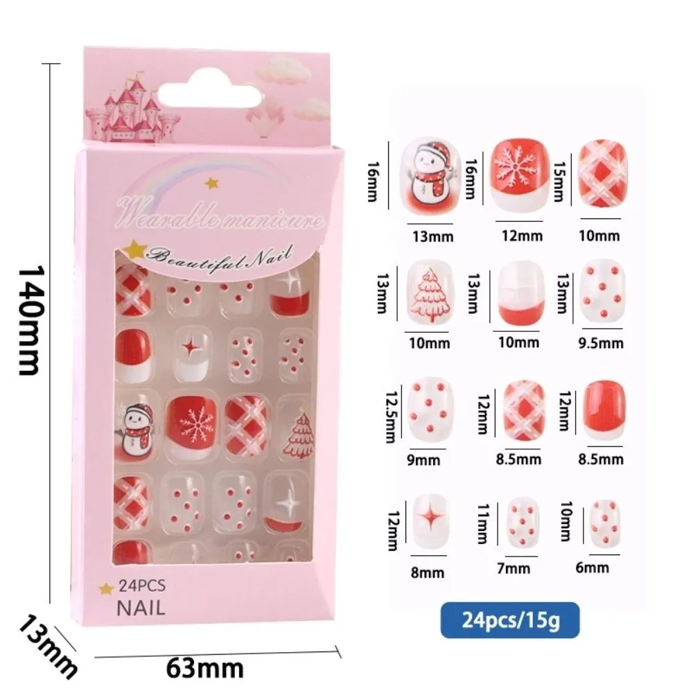 Snowflake Snowman Children Christmas False Nails Bunny Flower Short Square Shaped Kids Cartoon Fake Nails Nail Supplies