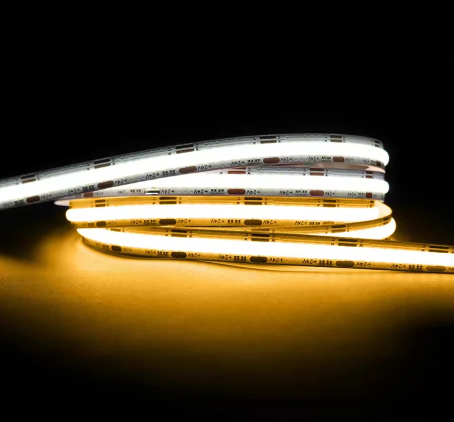 5M 12V 24V 5mm FCOB CCT LED 스트립 조명 2선 600 LED/m 고밀도 플렉시블 3000K6500K 디밍 가능 실내 장