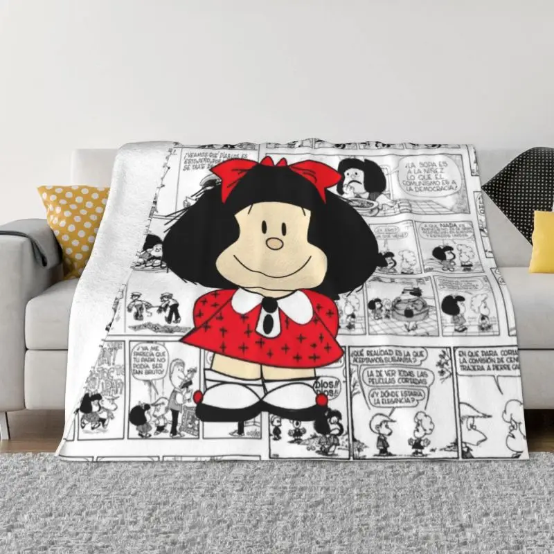 

Mafalda Cartoon Quino Comics Ultra-Soft Fleece Throw Blanket Warm Flannel Blankets for Bed Travel Couch Quilt 1