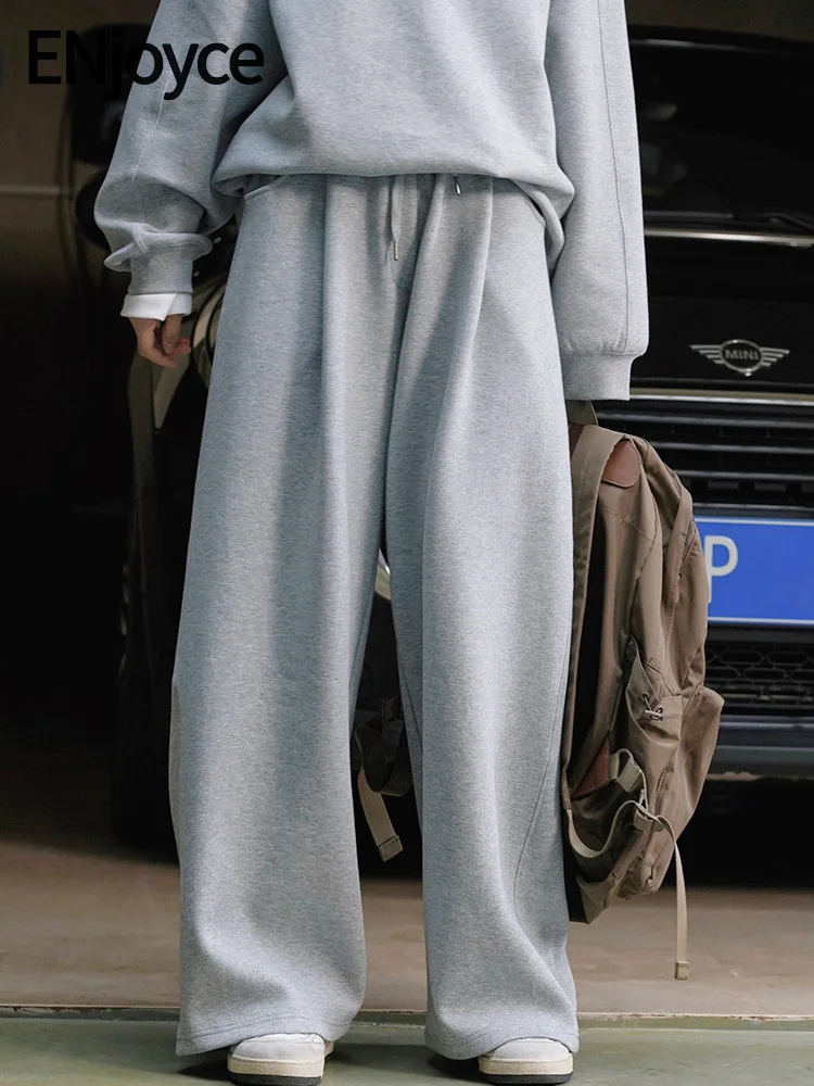 

Женские брюки с широкими штанинами ENjoyce, винтажные длинные брюки в Корейском стиле с завязками, уличная одежда, весна 2024