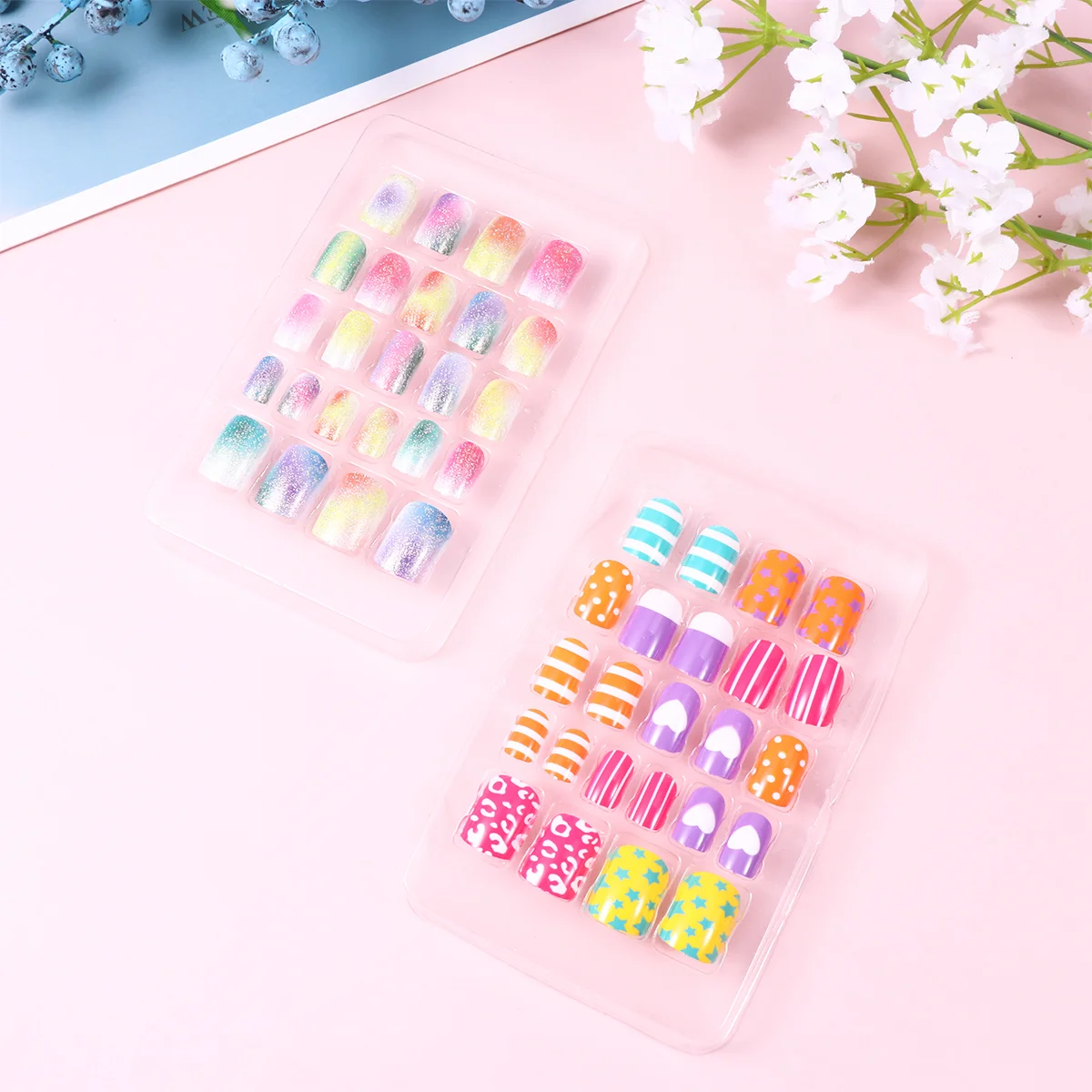 

4 Boxes Fake Nail Kids Decor Girl Stickers Manicure Decocr Child False Nails Glue