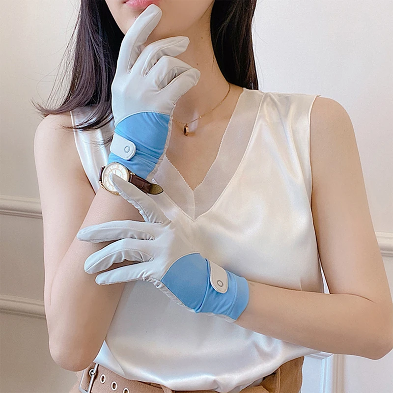 Women Sunscreen Gloves Resistant Breathable Summer Five Finger Ice Silk Gloves Anti-slip Sun Protection Driving Mittens UV sunscreen gloves