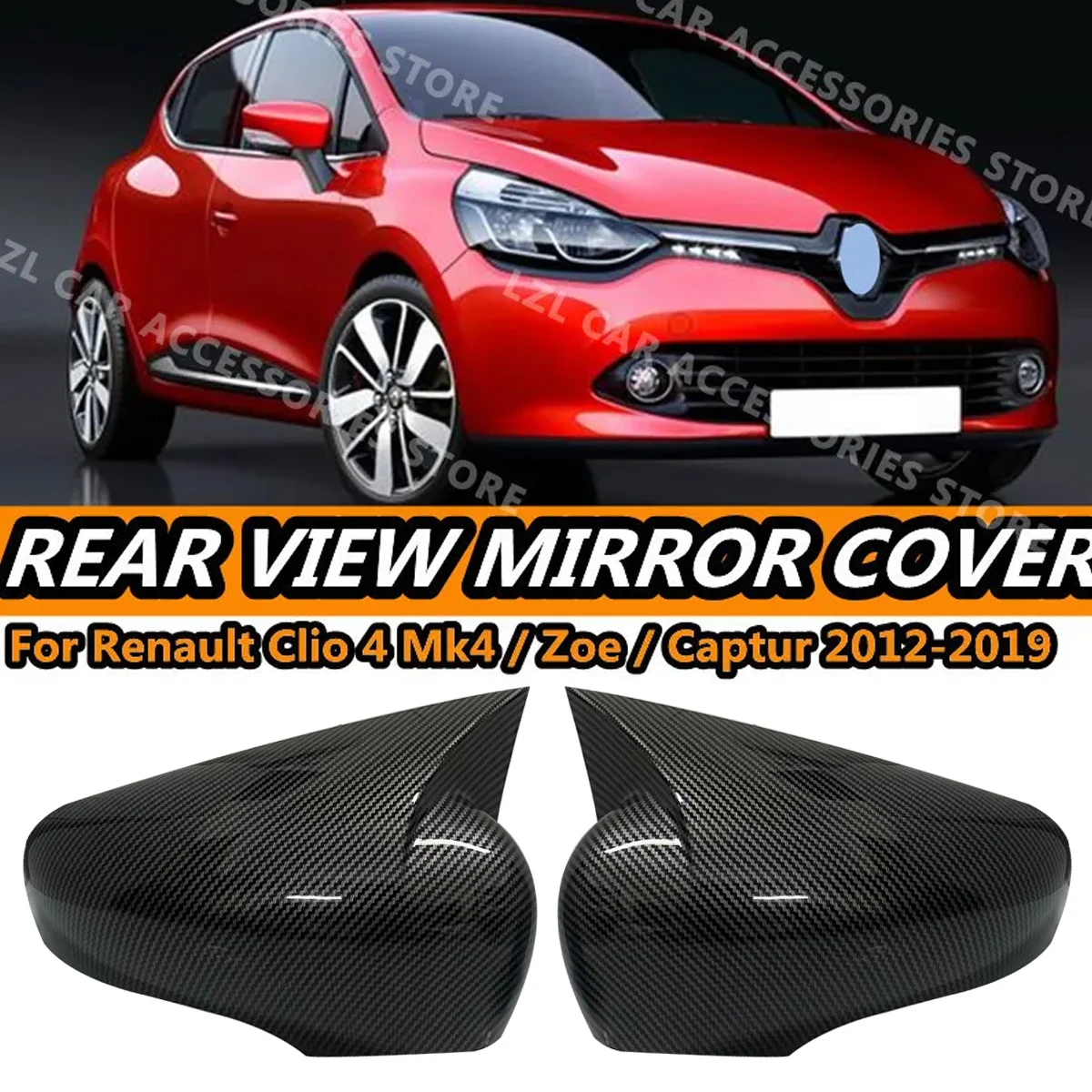 2X Side Wing Mirror Cover Caps For Renault Clio IV 4 Mk4 / Zoe / Captur 2012-2019 Rearview Mirror Cover Add on Car Accessories 1