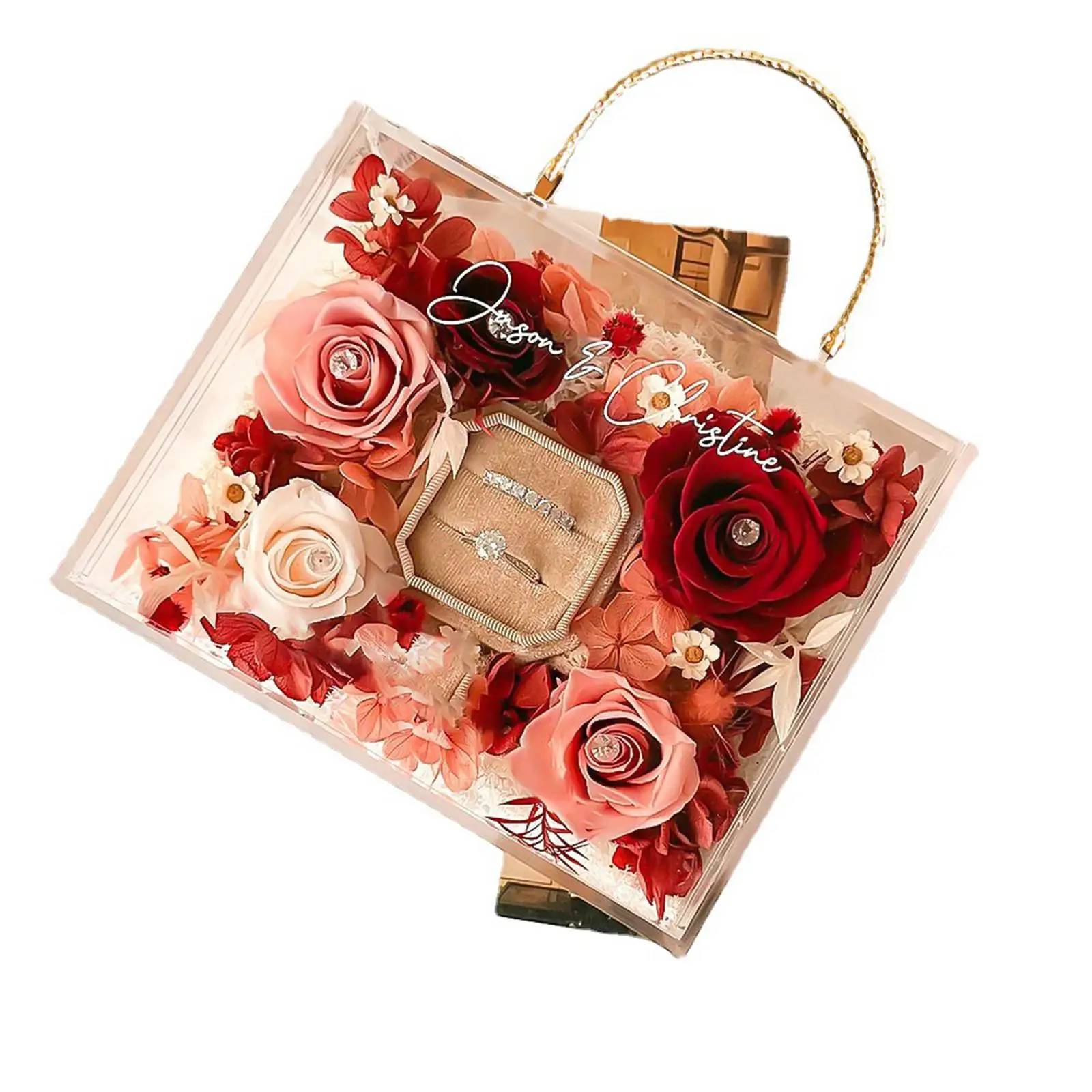 Clear Acrylic Flower Box Transparent Reusable with Handles Gift Boxes ...