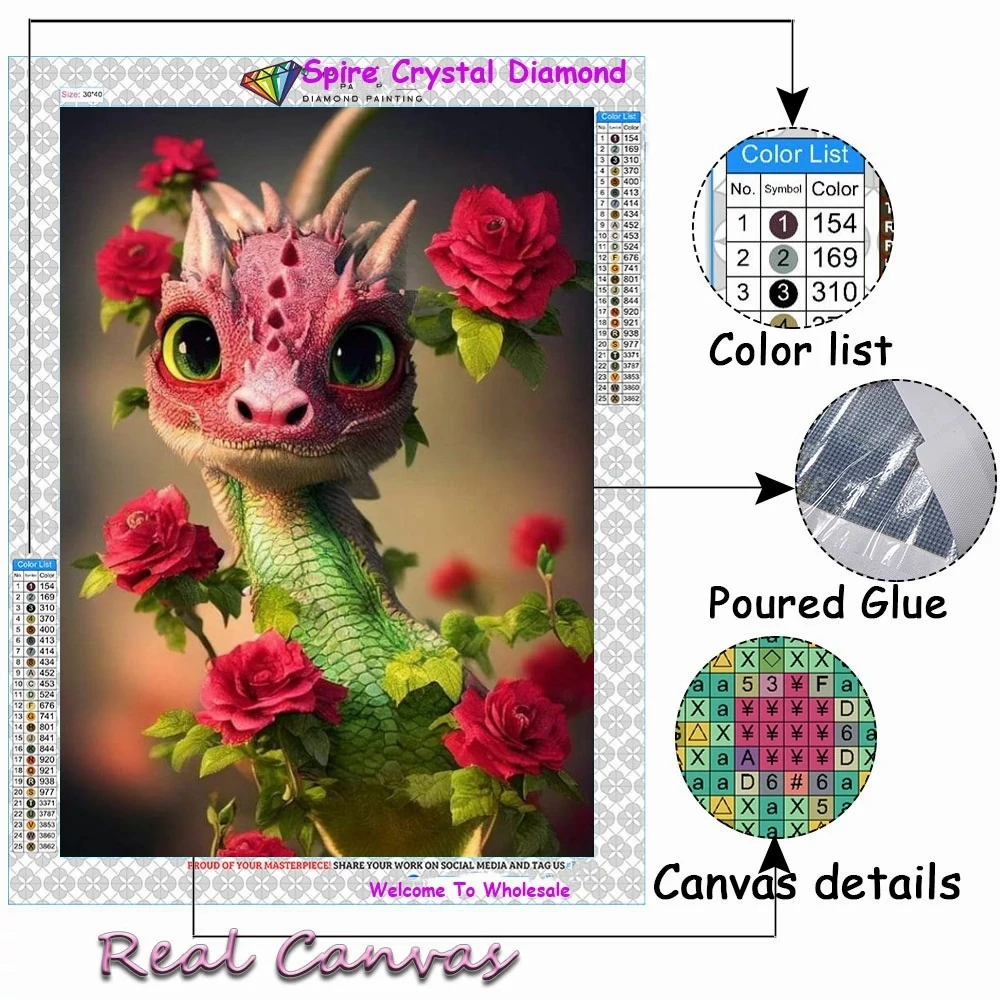 Colored Dragon 5D Diamond Painting Kit Full Drill Cross Stitch Rhinestone  Art