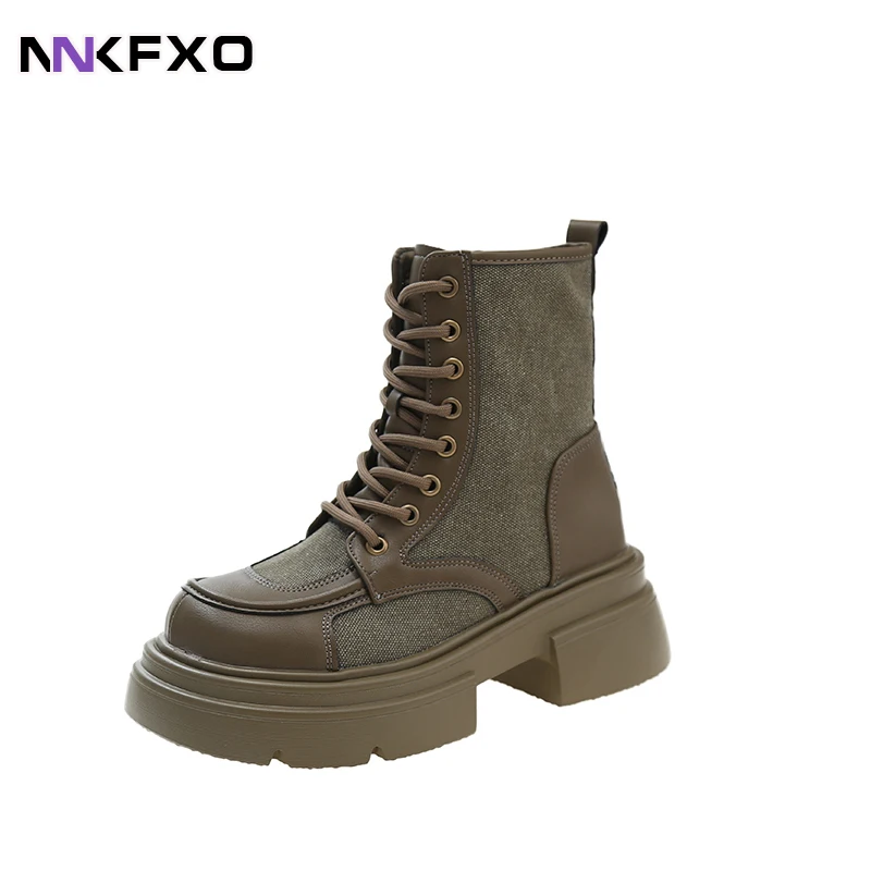 

Модные Универсальные женские ботинки на щиколотке, женские осенне-зимние ботинки для отдыха, ботинки с круглым носком и квадратным каблуком, ботинки на шнуровке спереди QB441