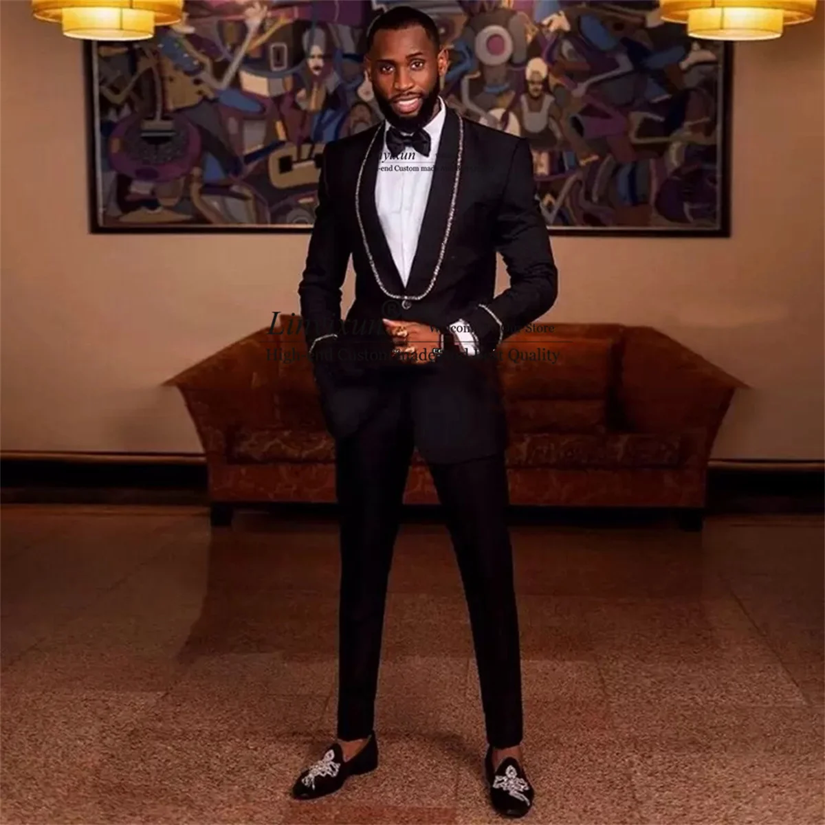 

Black Wedding Suits For Men Slim Fit Groom Tuxedos 2 Pieces Set Business Male Prom Blazer Formal Smoking Costume Homme Marriage