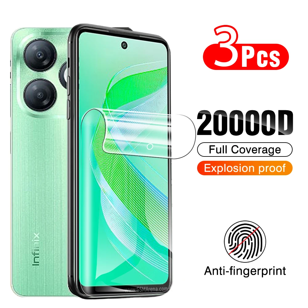 3 Pezzi Per Infinix Smart 8 Full Glue Clear Soft Film Hot 40I Pellicola Idrogel Antigraffio Smart8 Hot40I I40 Pellicola Protettiva