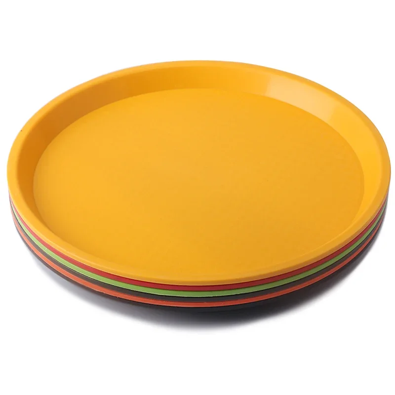 non slip Round Plastic Tray Restaurant Serving Plate Lined Non-Slip Tray Coffee Drinks Fast Food Serve Dishes Bar Tool