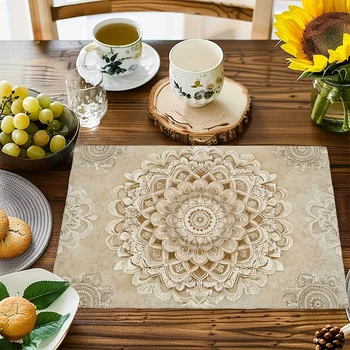 4pcs Retro Beige Floral Placemats 1