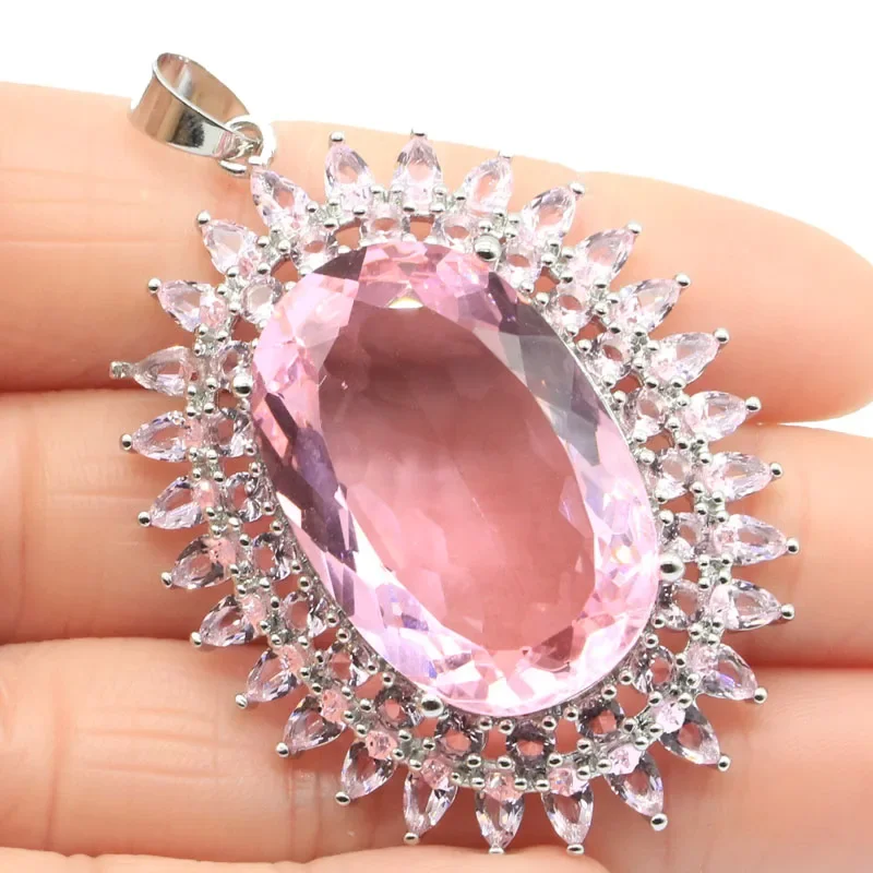 17g  Real 925 Solid Sterling Silver Pendant Long Big Heavy Violet Tanzanite Smoky Swiss Blue Blood Ruby Citrine Kunzite Women