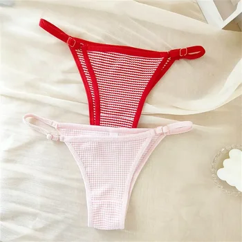 Intimo regolabile per donna Slip sexy con spalline sottili Slip perizoma scozzese per ragazze dolci Lingerie confortevole