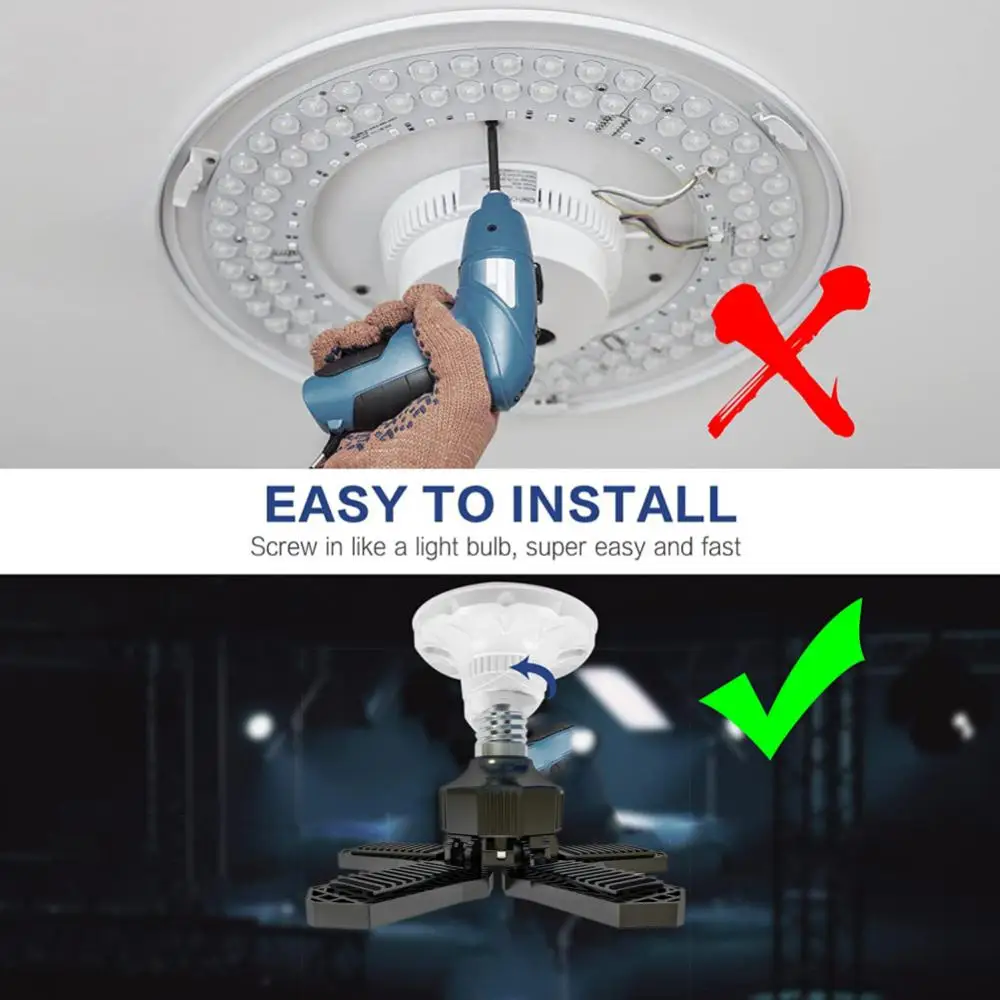 Garage Light Deformable LED Garage Ceiling Light Adjustable 5 Panels Led Lamp E27/E26 LED Lights for Garage,Workshop