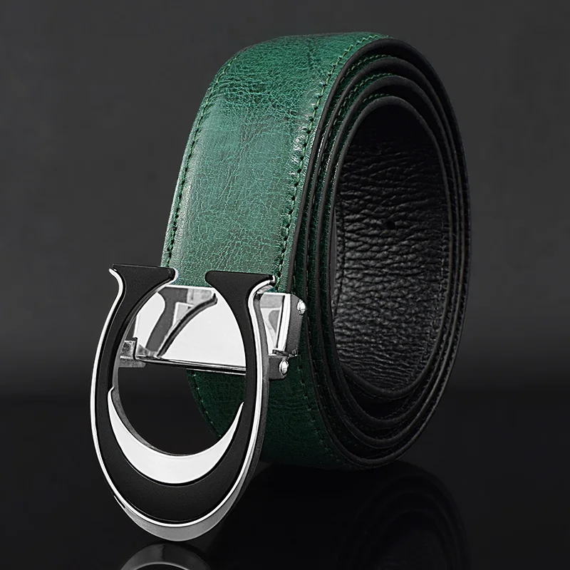 Men Genuine Leather Belts Girdle Fashion Letter C Waistband New Male Plate Buckle Pants Belt