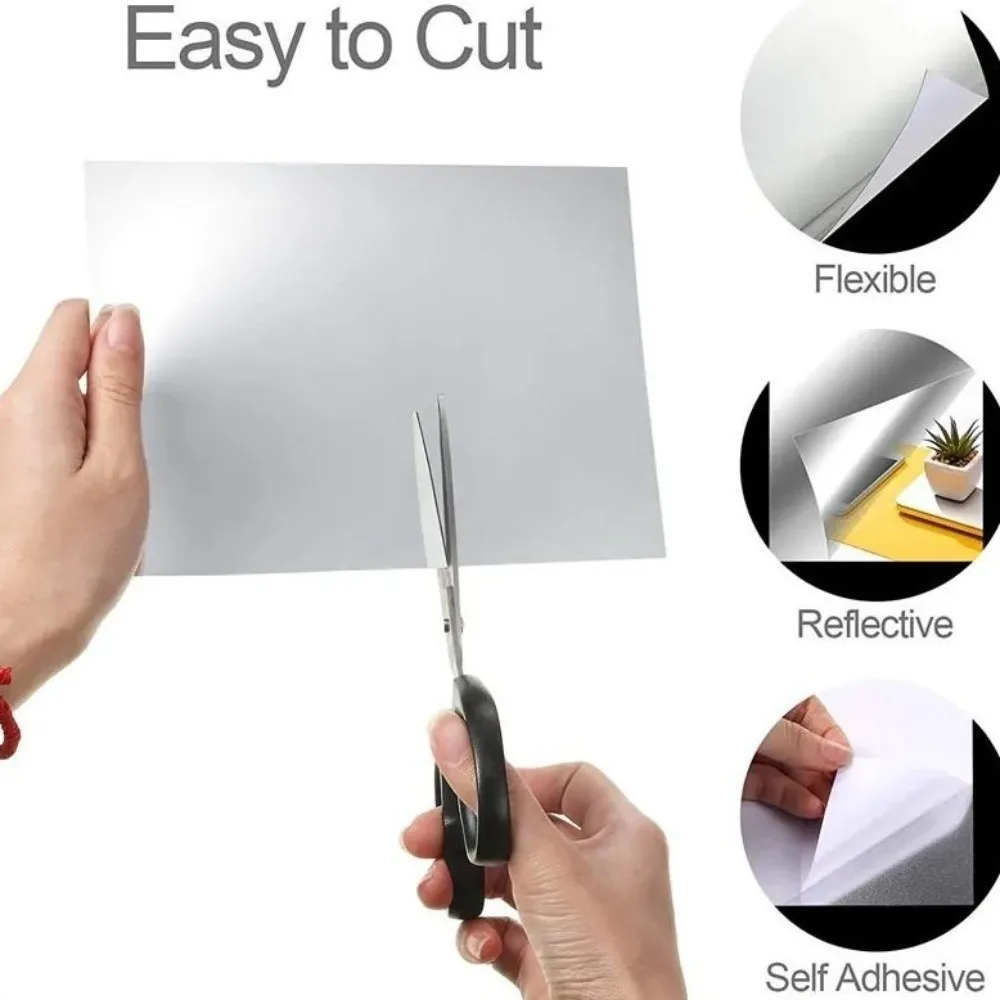1pc Self Adhesive Acrylic Mirror Sheet 1.6mm Thick Simple Non Glass Mirror Stickers DIY Craft Shatterproof