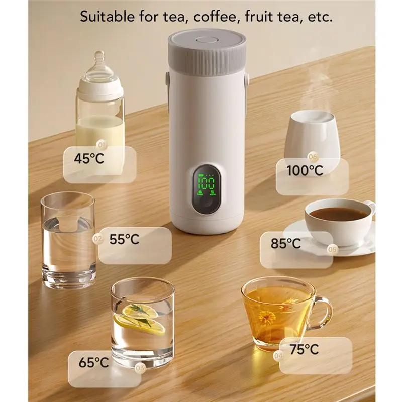 AD24 Portable Small Travel Electric Kettle, Boiler 350Ml Fast Boiling Water, 27000Mah Rechargeable Coffee Tea Heater 3