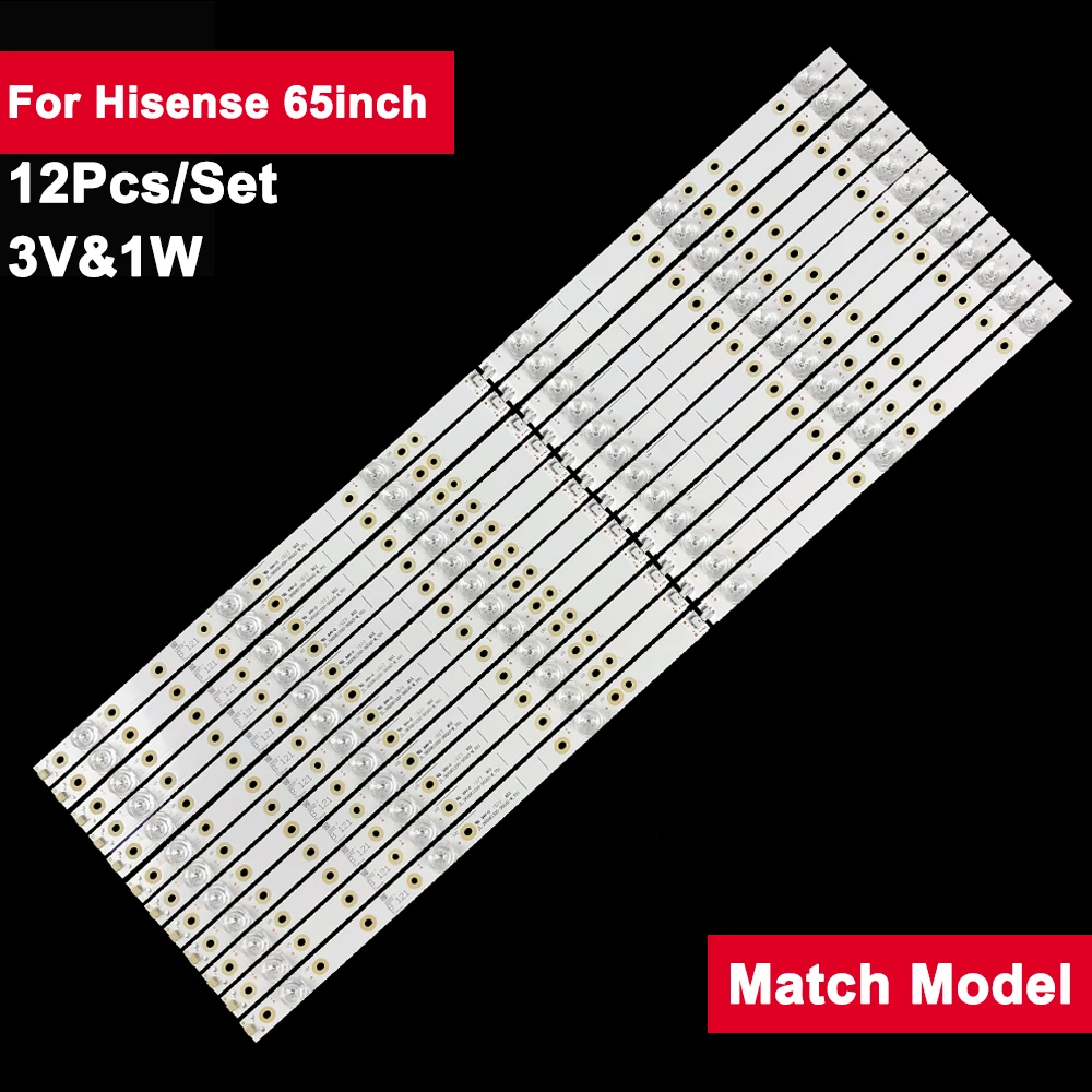 

12pcs 611mm 3V1W Backlight Tv Repair Parts For Hisense 65inch H65E3A HZ65A65 H65E3A-Y HZ65A57 65R6E LB65073 LB65073 V0 SS-L