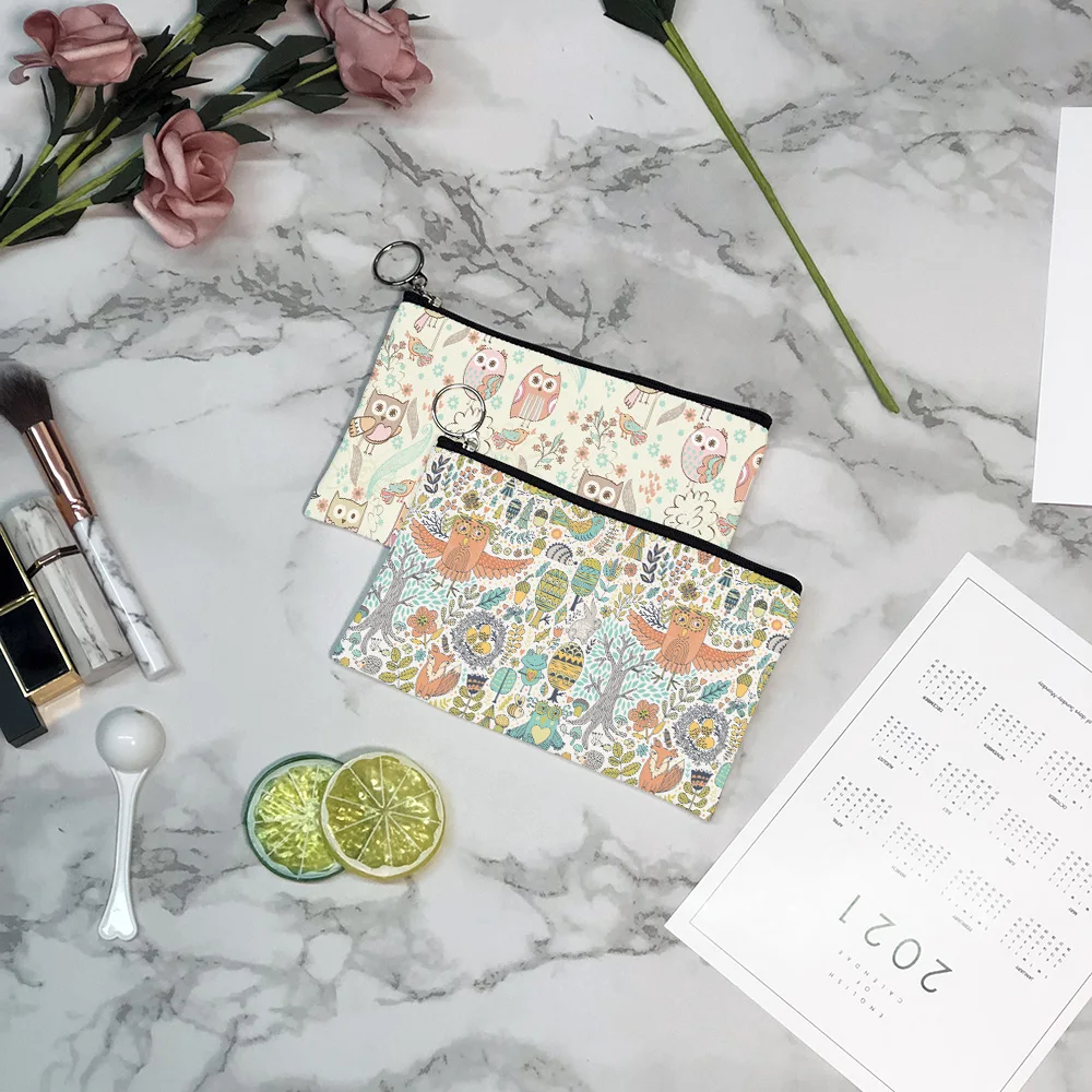 Fashion Owl Pattern Coin Purses Small Fresh Canvas Coin Wallet Lady Girls Earphone Key Money Storage Bag Zipper Pouch