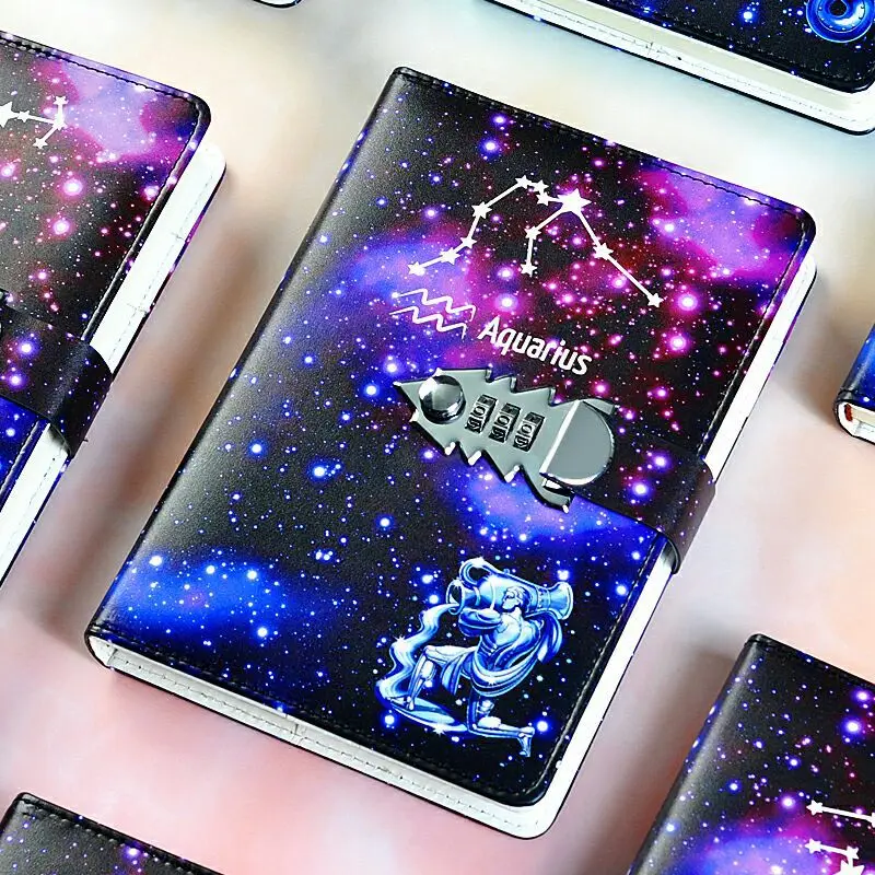 

New 12 Constellation Code Password Book Student Lock Notebook Adult Boy Girl Exquisite Hand Ledger Portable Diary Gift Box
