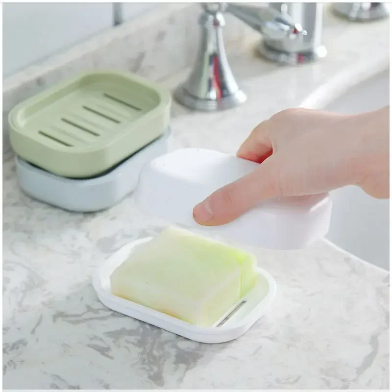 Portable Soap Dishes 1Pcs Double-layer Plastic Soap Box Household Bathroom Drain Tray With Cover