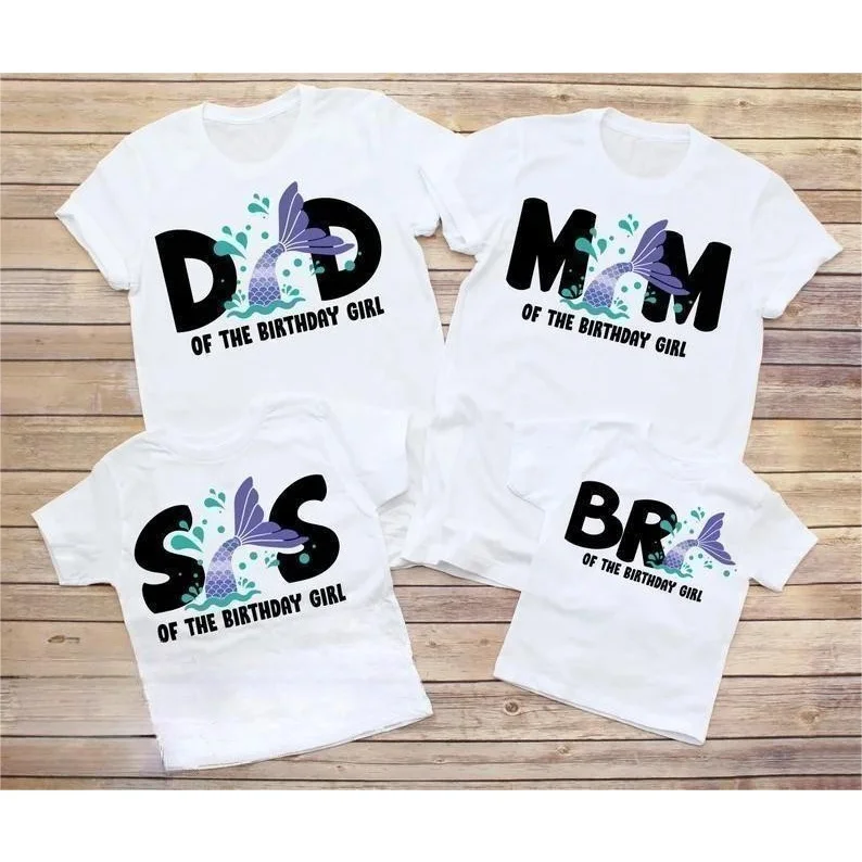 

Fashion Family Mermaid Birthday Clothes,Baby Girl's Birthday Party Shirt,Funny Family Matching Outfits,White Casual Sets White