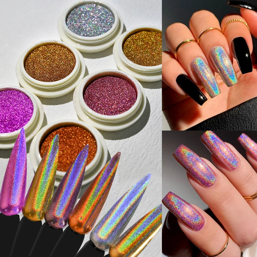 Description Picture 4 of item6 Colors Chrome Laser Nail Powder Holographic Mirror Glitter Pigment Silver/Gold Rub Dust Nail Gel Polish Supplies Chrome Powder