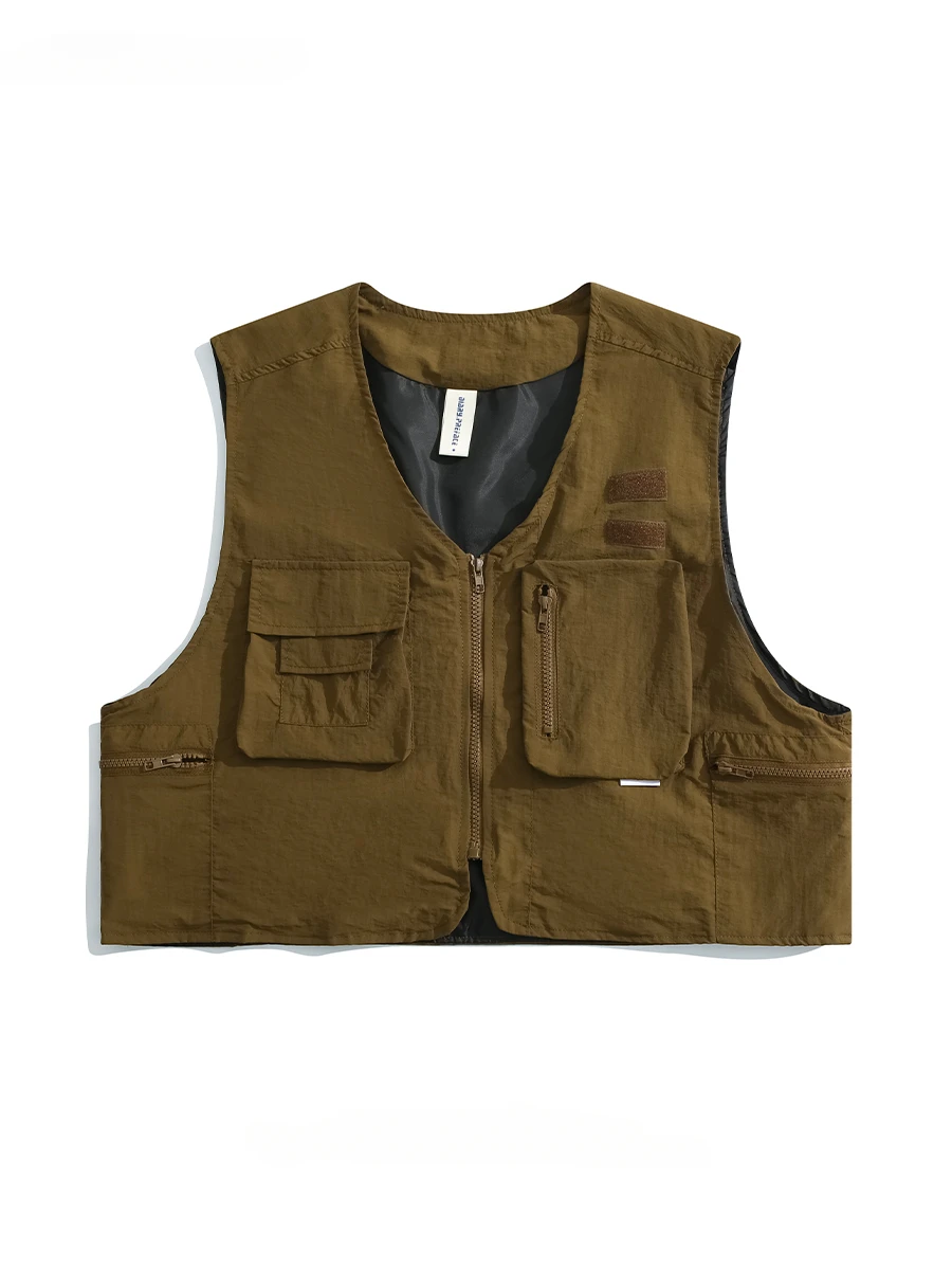 

Men Women American Functional Style Retro Short Work Vests Tops Trendy Solid Color V-neck Sleeveless Casual Stacking Vest Jacket