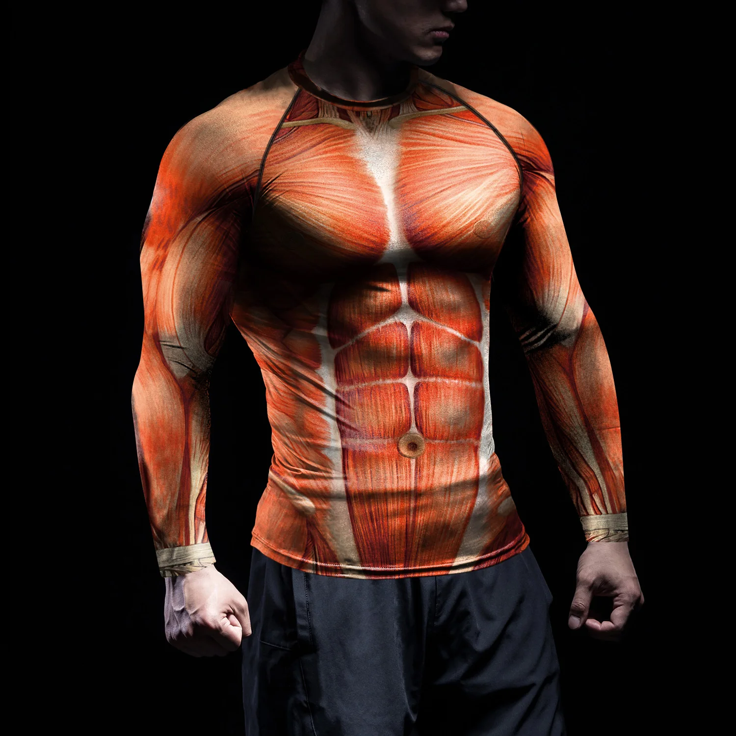 NADANBAO Rash Guards Shirts for Men Fancy Human Muscle 3D Printed Long Sleeve Workout Fitness Shirts Compression Tee Tops