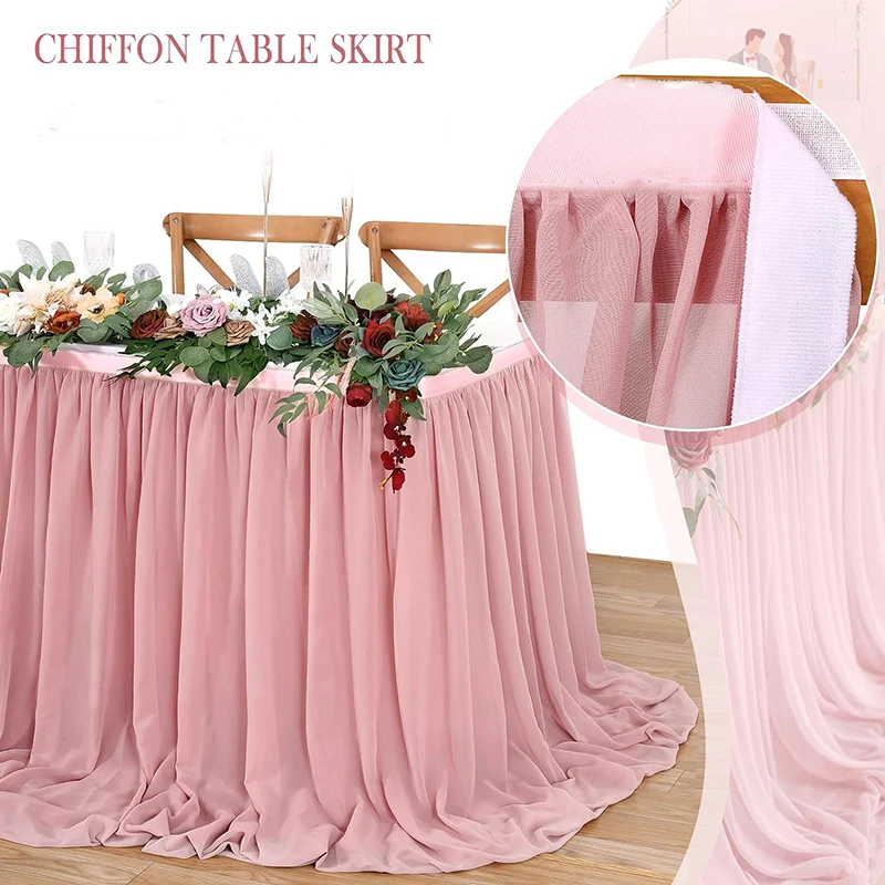 1 Pink Chiffon Table Skirt Rectangle/Round Tables Sheer Tablecloth for Baby Shower Birthday Party Wedding Cake Table Decorations