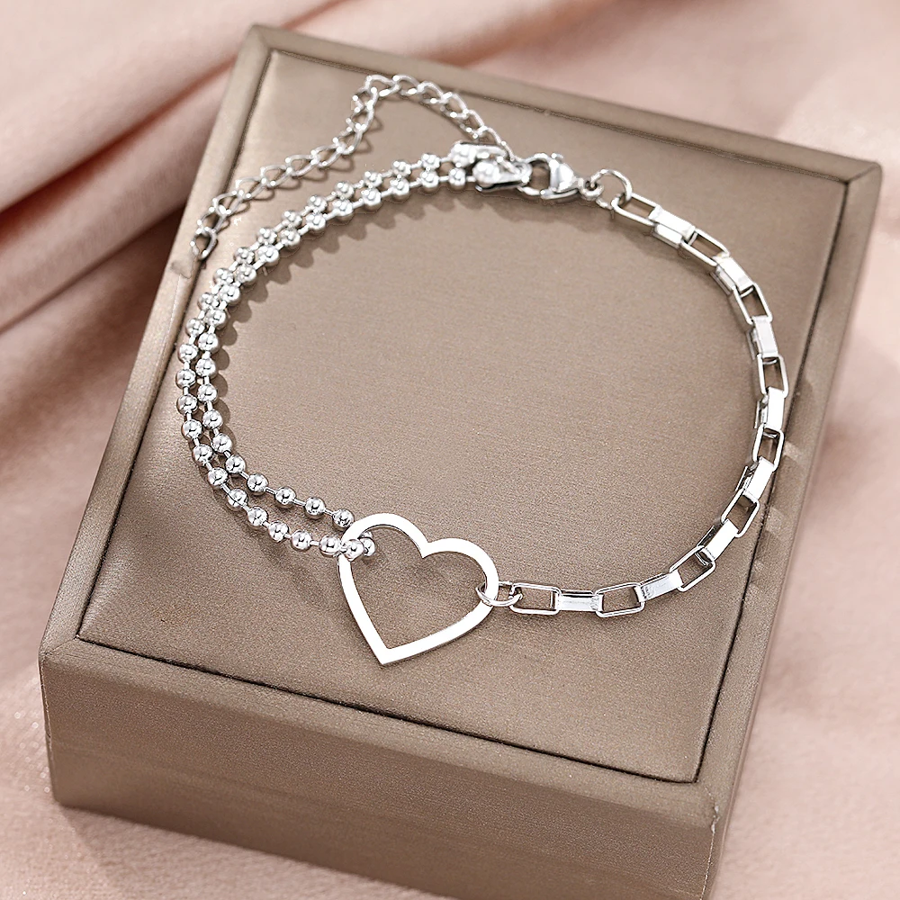 Stainless Steel Bracelets Exquisite Elegant Heart Pendant Chain Light Luxury Romantic Bracelet For Women Jewelry Best Friend New - Image 2