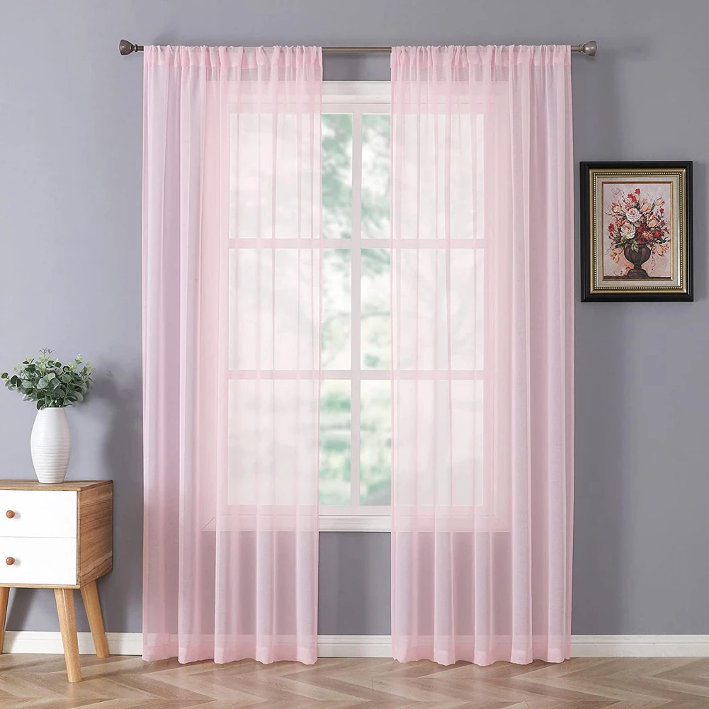 1pc Shading Solid Pink Sheer Curtains for Living Room Decoration Window Curtains for Kitchen Modern Tulle Voile Organza Curtains