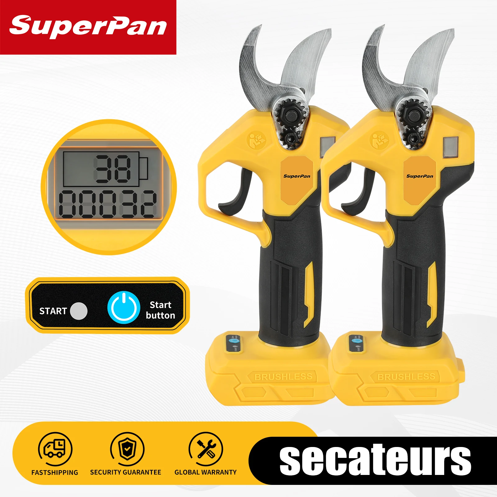 SuperPan PowerTool Pruner 고속 전기 전정기 날카로운 블레이드 가지 절단기 DeWalt 18V 배터리 핀용 효율적인 정원 도구