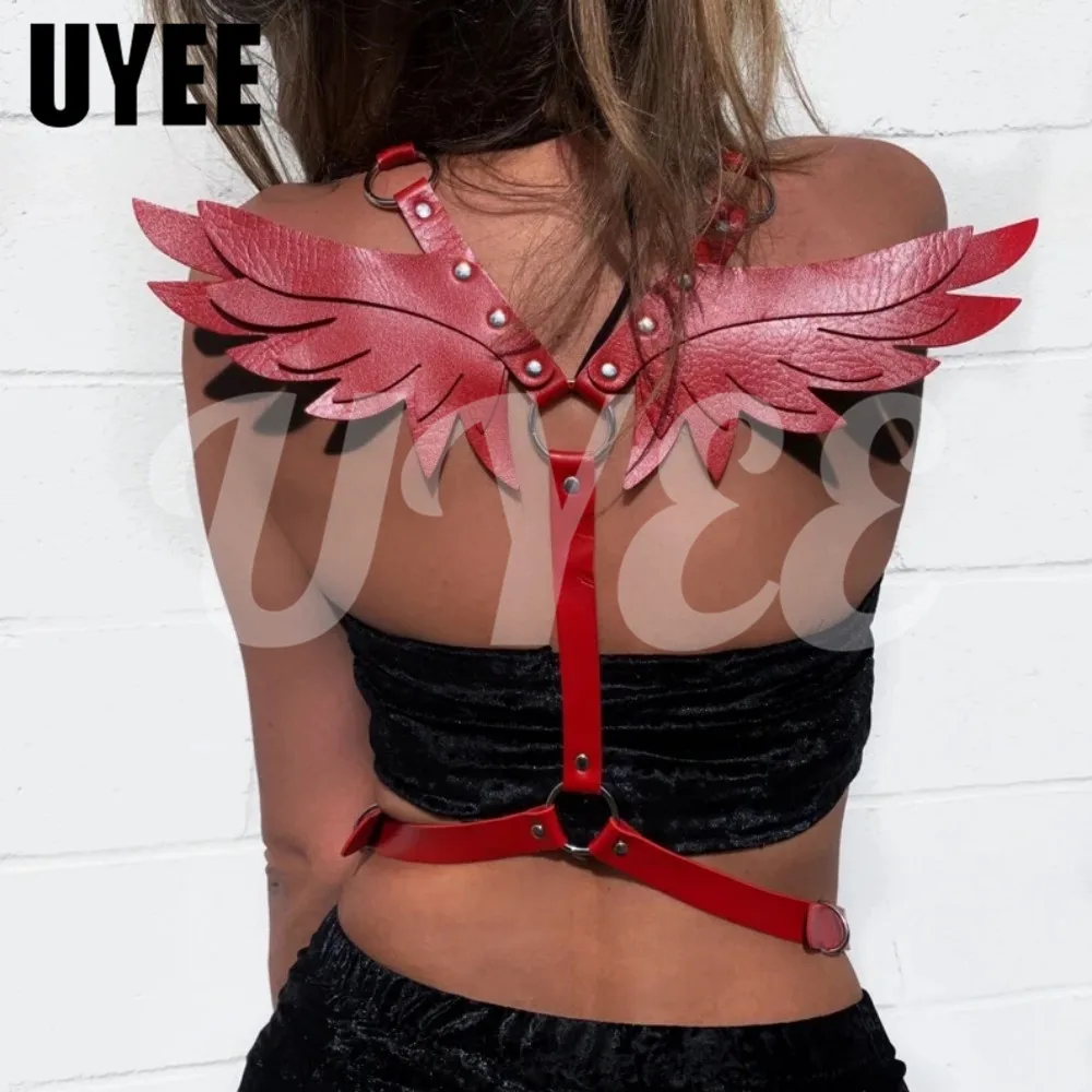 Punk PU Leather Cup Bra Top Breast Harness Gothic Woman Costume Pink 