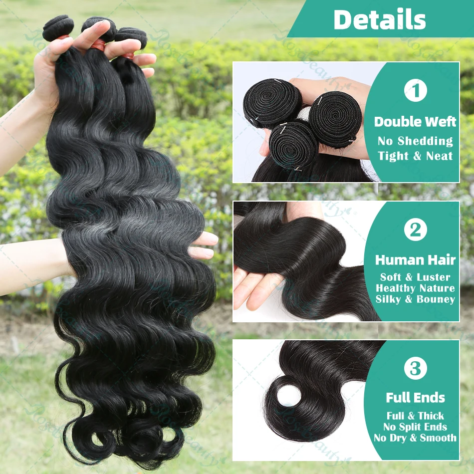 30 32 34 Inch Body Wave Bundles Human Remy Raw Hair Weave Bundles Brazilian Weave Extension 3 Weft Natural Black
