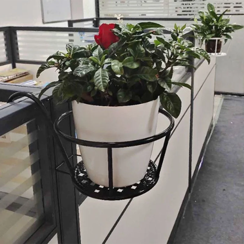 1Pcs Black/ White Round Flower Rack Iron Art Stand Ornament Plant Garden Hanging Pot Holder Balcony Frame Iron Hanging Basket plant hanger hanging basket organizer