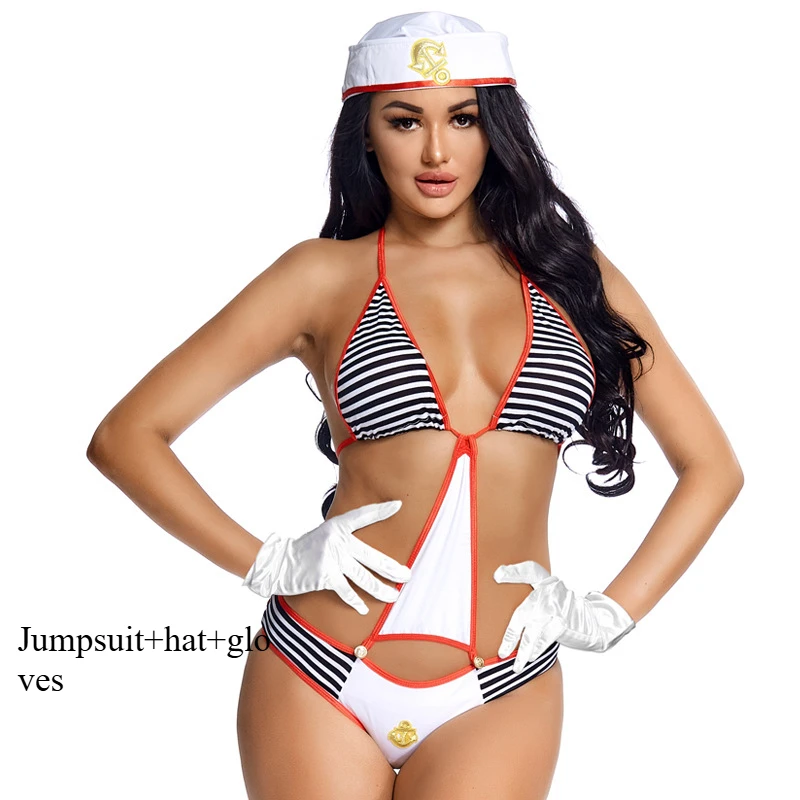 Sexy Sailor Uniform Temptation Costume Erotic Lingerie Slim Hottie One Piece Backless  Girl Cosplay Halloween Party Fancy Dress