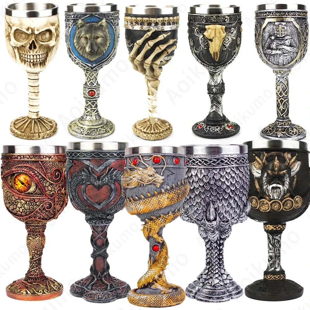 

Creative 3D Gothic Wine Goblet Style Contain Dragon Claw Viking Skull Skeleton Punk Wine Glass Halloween Gifts Bar Drinkware Cup