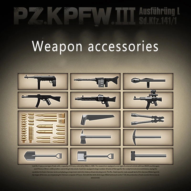 군사 제 2 차 세계 대전 팬더 PzKpfw III 탱크 빌딩 블록, WW2 육군 병사 무기 타이거 I 헤비 탱크 브릭, 어린이 장난감 선물