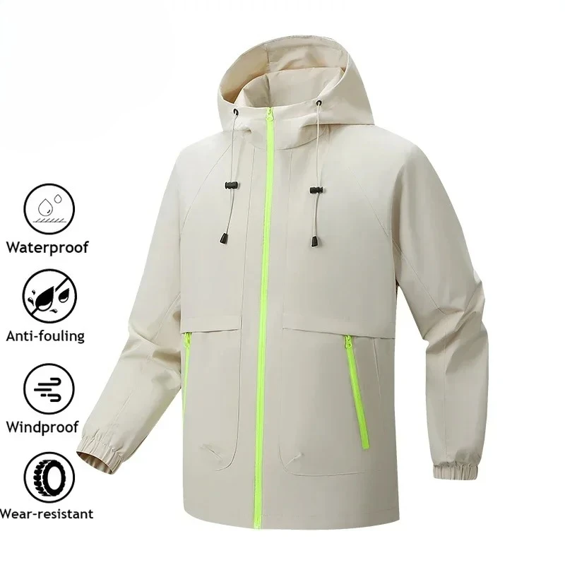 2026 방수 방풍 재킷 남성 트렌디 솔리드 컬러 후드 윈드브레이커 캐주얼 아웃도어 여행 하이킹 작업 스톰코트 재킷