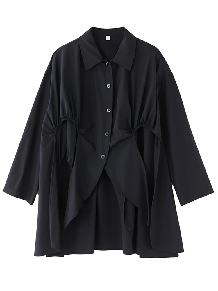 Asymmetrical Black Vintage Shirt Women New Long Sleeve Loose Casual Blouse Top Fashion Personality Clothing Spring Autumn 2025