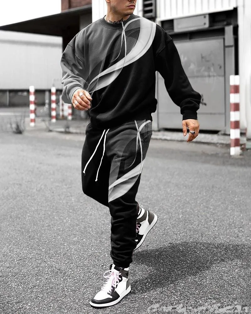 Men's Spring Autumn Tracksuit Fashion Casual Long Sleeve T-shirts Trousers Suit Oversized Outdoor Streetwear Outfit Clothing Set