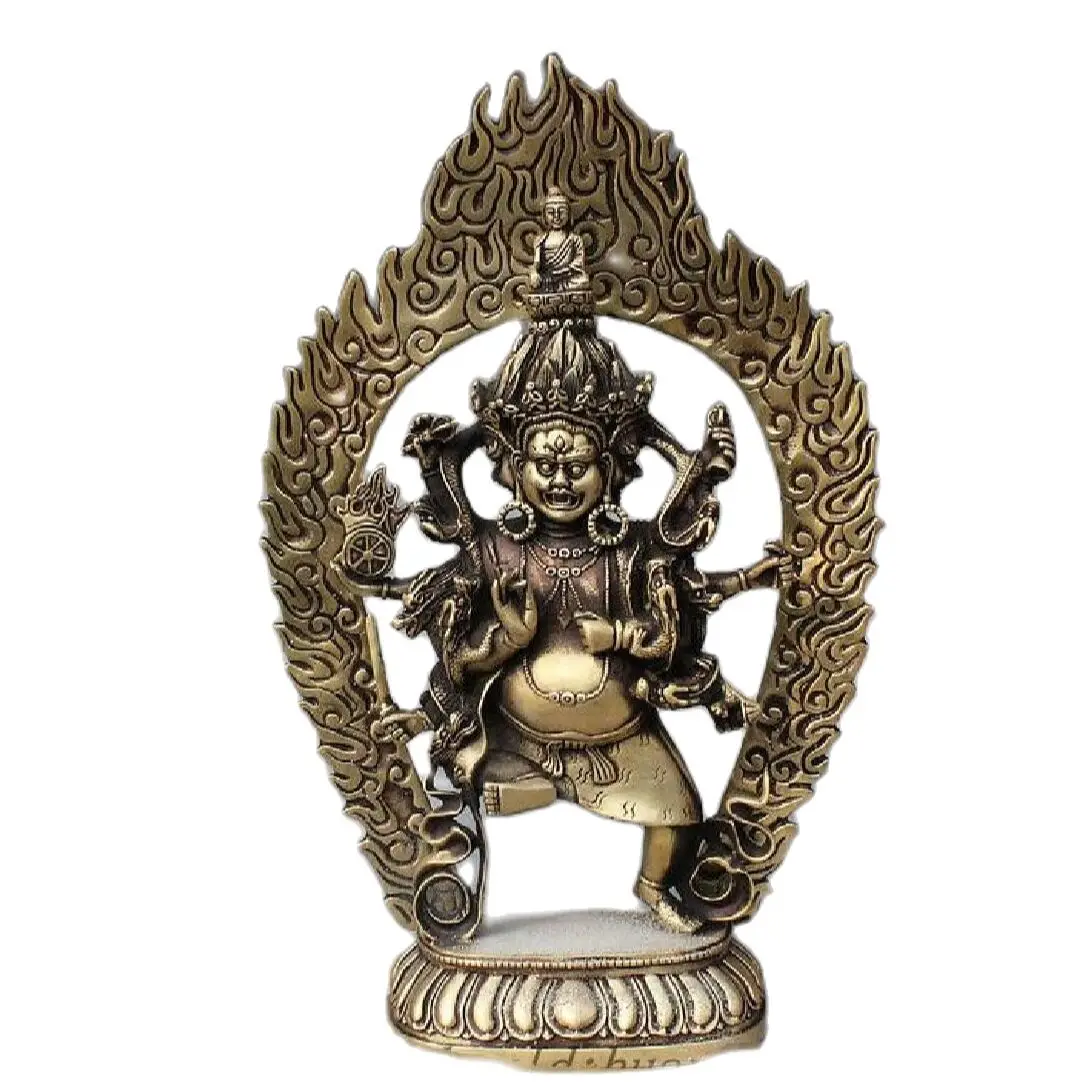 Tibet Buddismo Drago 4 Teste 8 Braccia Mahakala Wraith Deity Buddha Statua