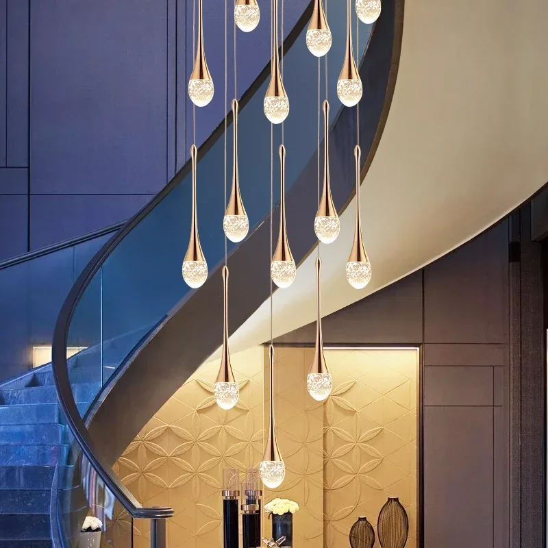 Moderne Luci A Sospensione Per Scale Sfera A Bolle Di Cristallo Lungo Cavo Appeso Droplight Per Scale Di Villa Sala Da Pranzo/Soggiorno Decorazioni Pe