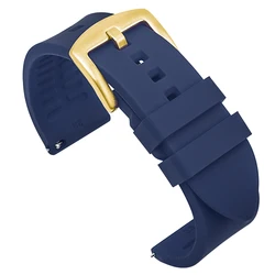 Premium Rubber Silicone Watch Band - Versatile Strap for Men & Women (Multiple Size Options) (Blue - Gold)