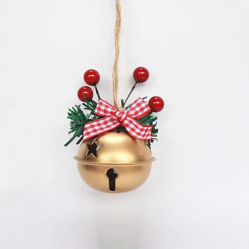 Description Picture 6 of itemChristmas Bells Hanging Decorations Xmas Tree Bell Pendant Imitation Red Berry Decor Iron Bell Pendants Hollowed Snowflake Bells