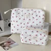 Fashion Cherry Tote Women Makeup Bag Portable Cute Ladies Cosmetic Toiletry Storage Pouch Handbag Cotton Quilted Zipper Bag 4