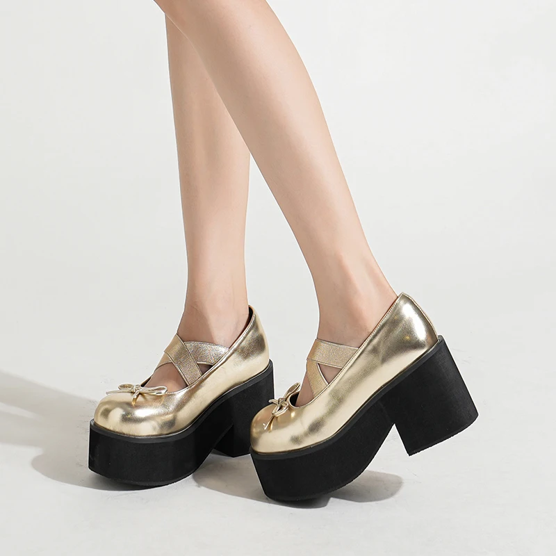 

Designer Elastic Band Butterfly-knot Platform Women Pumps Sandals Round Toe Chunky High Heels Lolita Mary Jane Shoe Plus Size 42