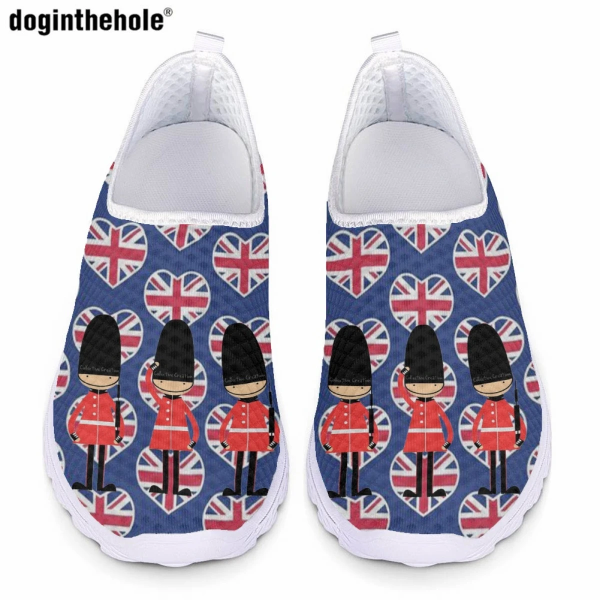 

Doginthehole British Flag Soldier Art Print Design Casual Flat Shoes for Ladies Summer Breathable Mesh Shoes Fashion Sneakers