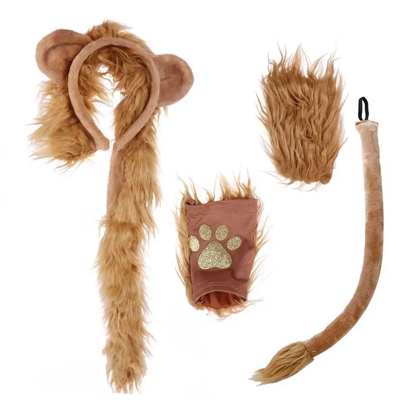

Halloween Costume Lion Plush Ears Headband Tail And Paws Kit Lion Fingerless Costume For Adults And Kids Aged 3 And Up Party