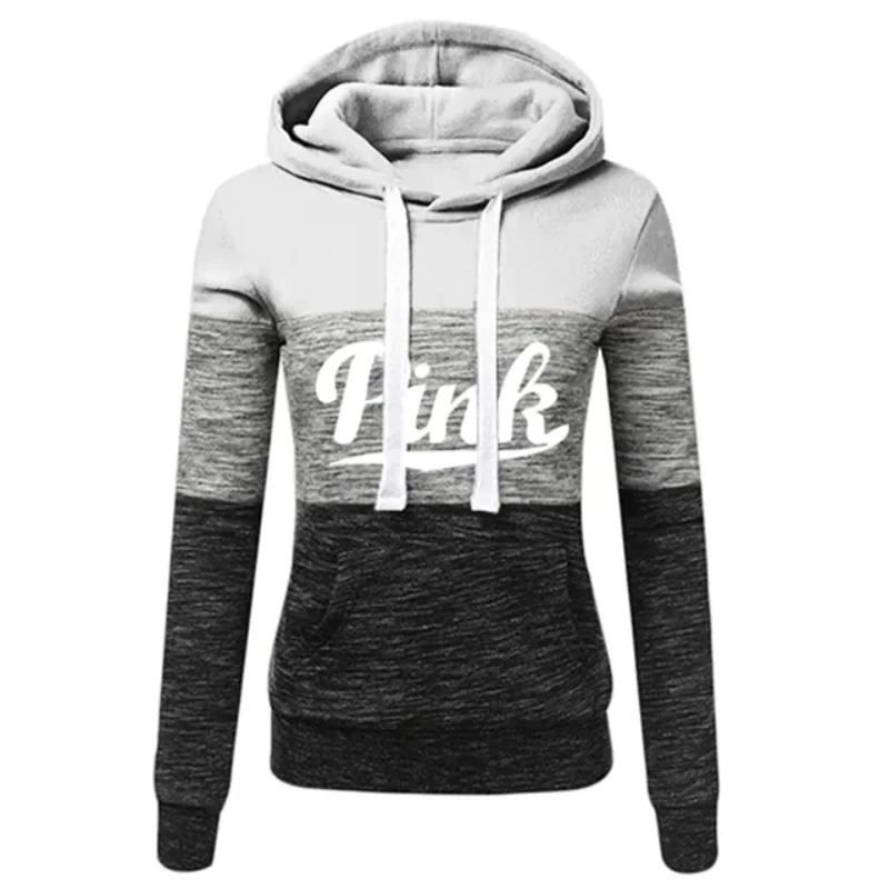 Pink Letter Print Womens Tracksuit Tri Color Splicing Hooded Sweatshirts Fashion Trend Pullover Street Warm Casual Clothing 6